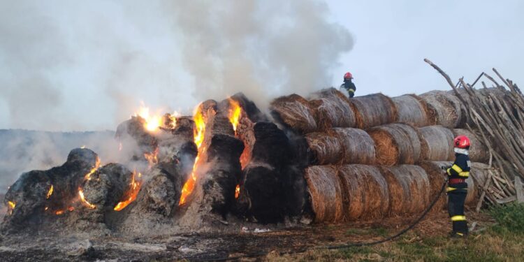 Tone de furaje, mistuite de flăcări – pompierii au luptat patru ore cu focul