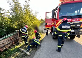 Bărbat prins sub o căruță cu lemne, salvat de pompieri în satul Iezer