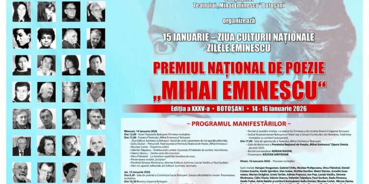 Botoșaniul, capitala poeziei! Eminescu „Opera OMNIA” adună elitele literaturii și transformă orașul într-o scenă națională