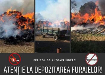 Incendiu la un depozit de furaje din Băiceni. 250 de baloți, salvați de pompieri