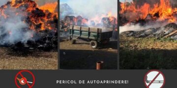 Incendiu la un depozit de furaje din Băiceni. 250 de baloți, salvați de pompieri